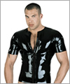 24026 Short sleeve latex T-shirt, plastic front zip